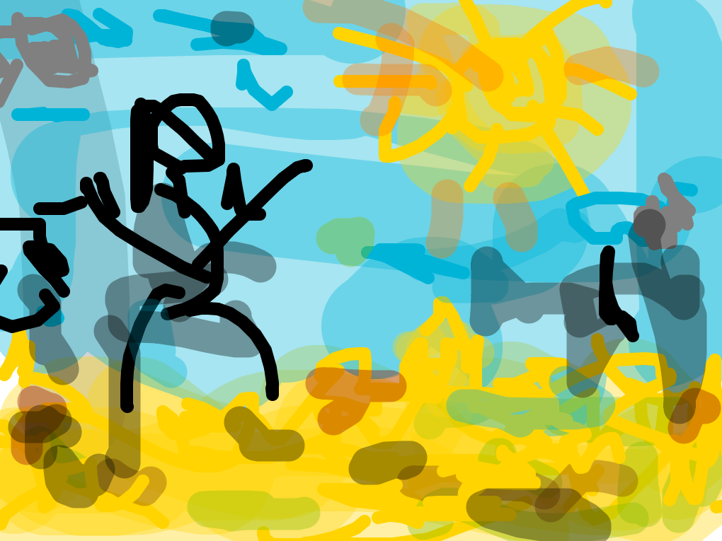 Running Figures, Yellow Field by Dele Okonkwo