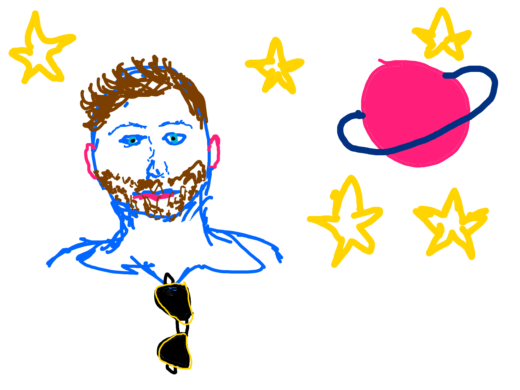 Bearded Astronaut With Sunglasses, a drawing by Sophie Moonshine