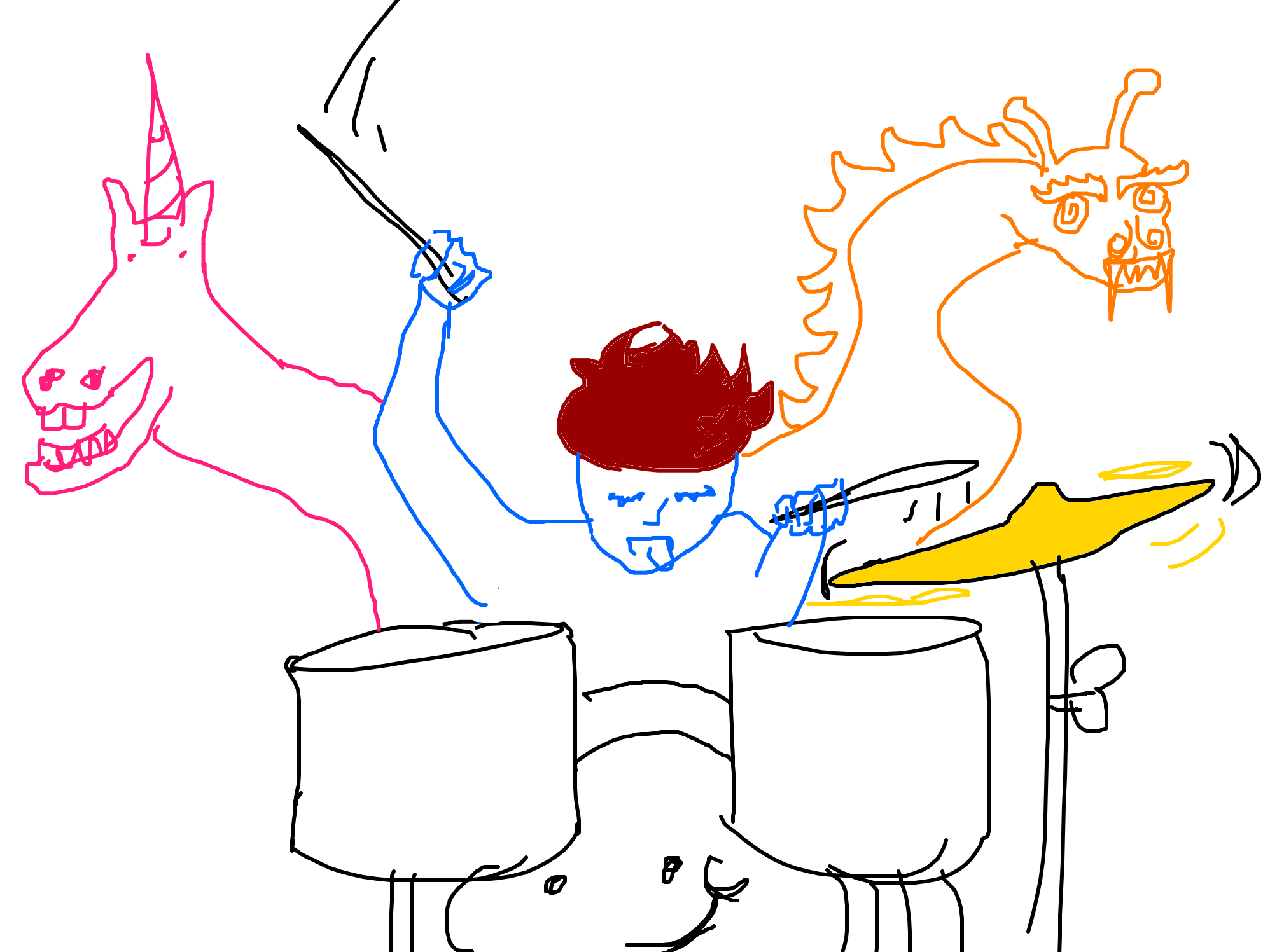 Drummer Between Mythic Witnesses by BlueIsSuperior