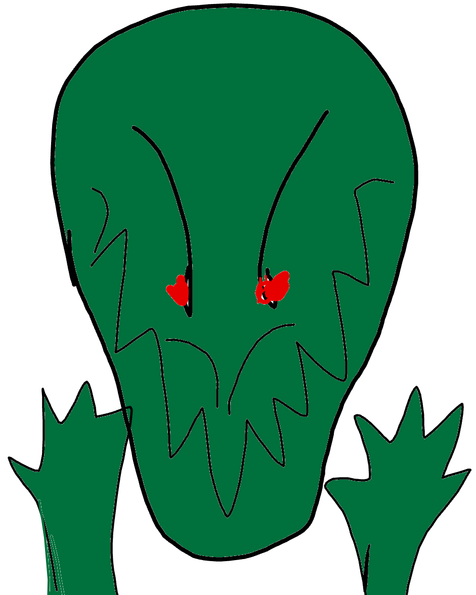 Green Creature With Red Eyes, a drawing by Ibi