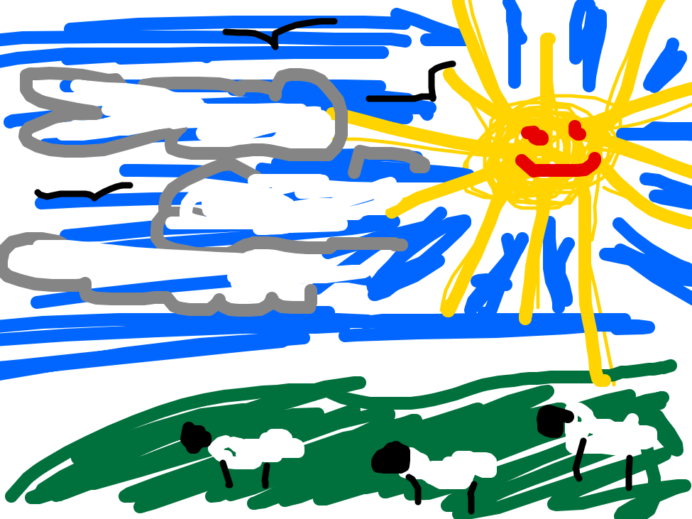 Smiling Sun Over Meadow, a drawing by T